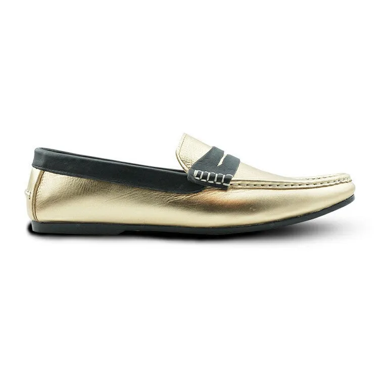 Bicolor Leather Loafer Gold and Black