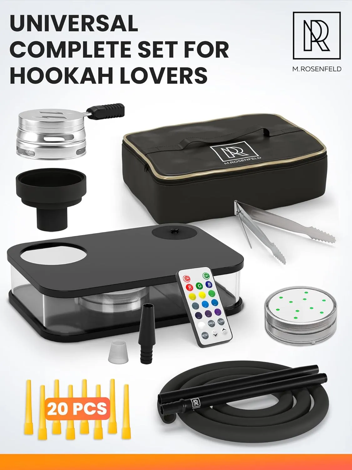Black Hookah Set - Portable Travel Hooka with Bag, One Hose, Charcoal Holder & Cover - Flat Hooka Shisha Set