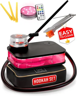 Black Hookah Set - Portable Travel Hooka with Bag, One Hose, Charcoal Holder & Cover - Flat Hooka Shisha Set