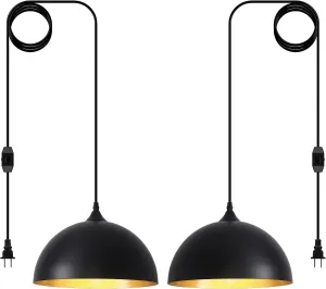 Black Plug in Pendant Light 2 Packs 11.8inch, Farmhouse Pendant Light, Kitchen Pendant Light, Pendant Lights Kitchen Island, Hanging Lights with Plug in Cord for Kitchen 14.7 ft