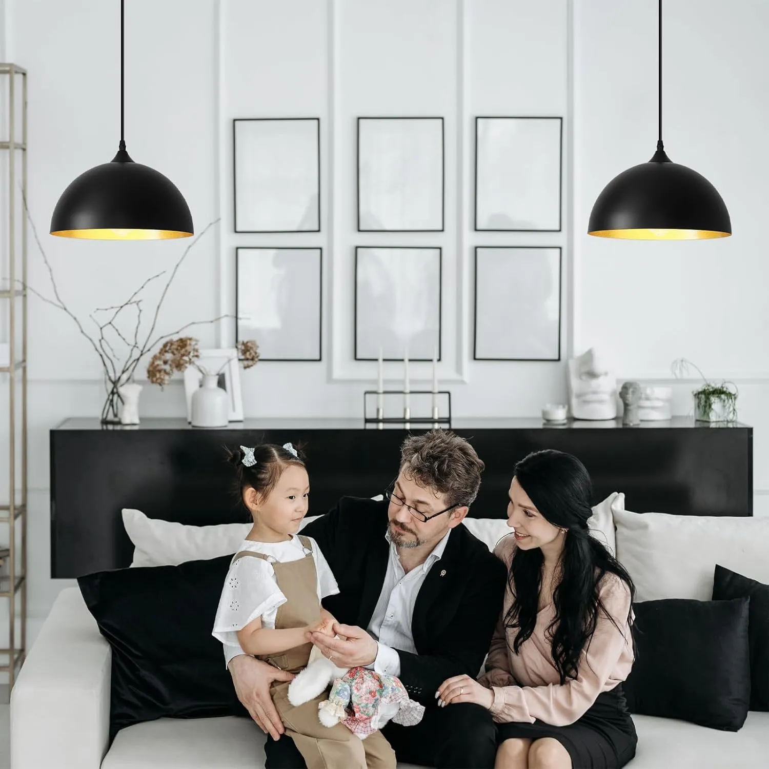 Black Plug in Pendant Light 2 Packs 11.8inch, Farmhouse Pendant Light, Kitchen Pendant Light, Pendant Lights Kitchen Island, Hanging Lights with Plug in Cord for Kitchen 14.7 ft