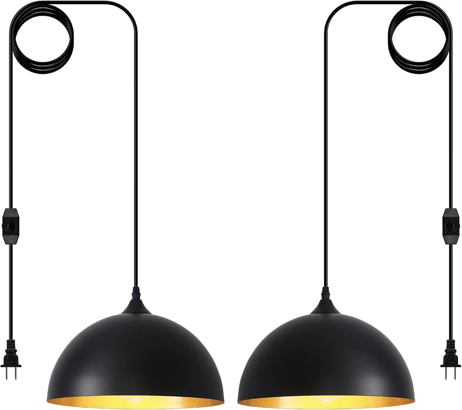 Black Plug in Pendant Light 2 Packs 11.8inch, Farmhouse Pendant Light, Kitchen Pendant Light, Pendant Lights Kitchen Island, Hanging Lights with Plug in Cord for Kitchen 14.7 ft