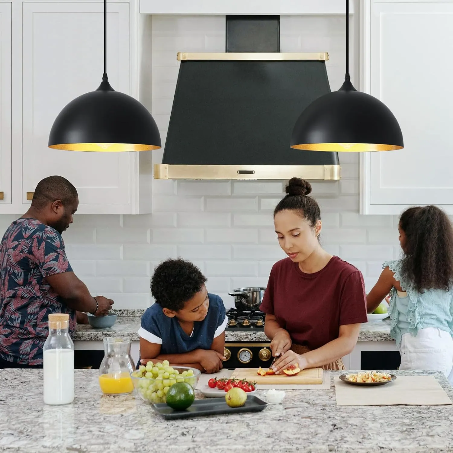 Black Plug in Pendant Light 2 Packs 11.8inch, Farmhouse Pendant Light, Kitchen Pendant Light, Pendant Lights Kitchen Island, Hanging Lights with Plug in Cord for Kitchen 14.7 ft