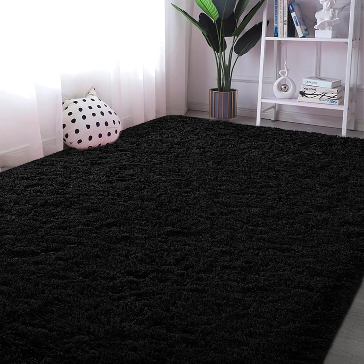 Black Runner Area Rugs for Bedroom Living Room, 2x6 Feet Fluffy Bedside Rugs, Soft Shaggy Carpet Rug for Kids Room Nursery, Furry Rugs for Girls Boys Dorm Room Home Decor