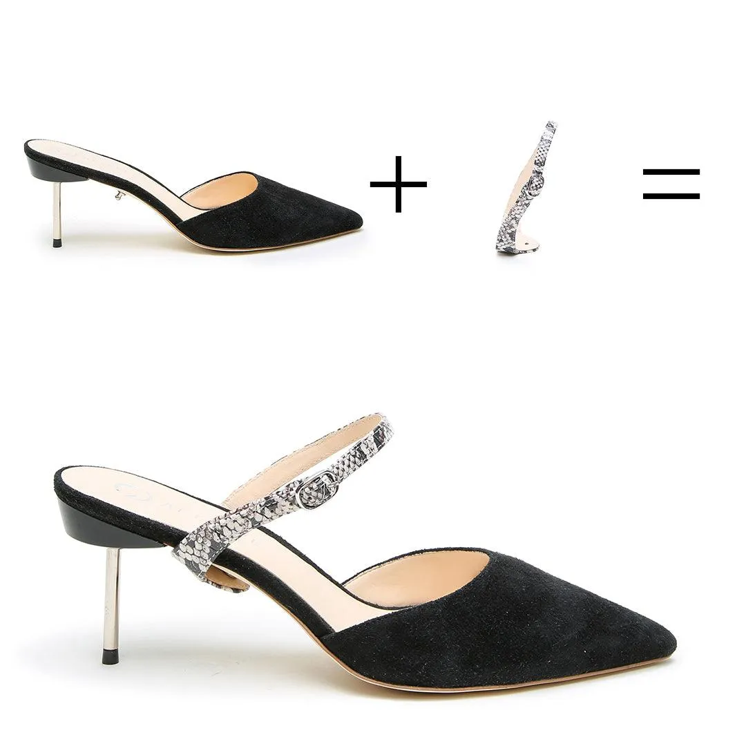 Black Suede Stiletto   Python Twiggy Strap