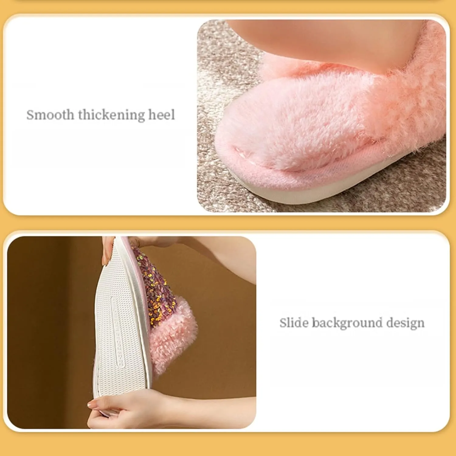 Bling Sequin Slippers for Women Fuzzy House Slip on Indoor Outdoor Bedroom Furry Fleece Lined Ladies Home Shoes Anti-Skid Rubber Hard Sole