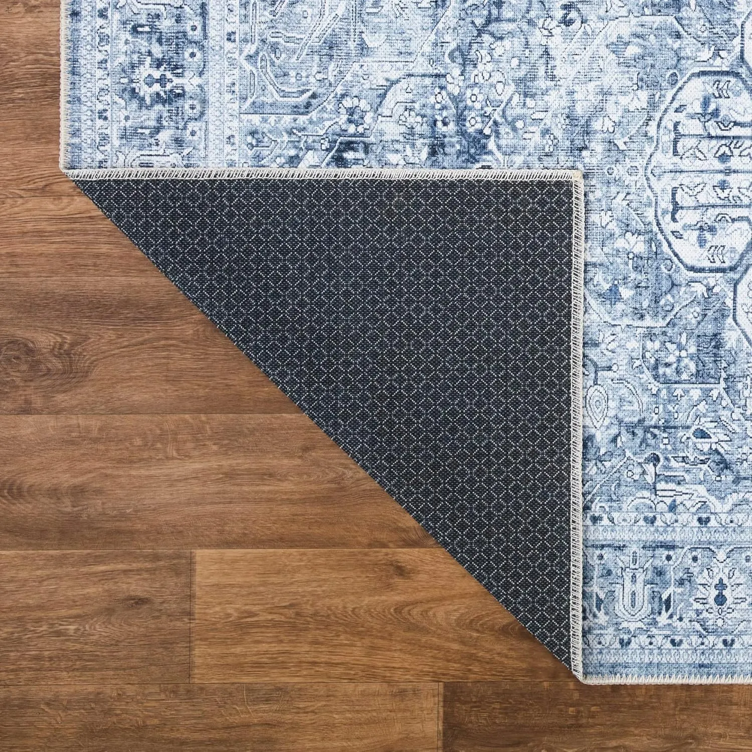 Bloom Rugs Washable Non-Slip 7 ft Runner - Ivory/Denim Blue Traditional Medallion Runner for Entryway, Hallway, Bathroom, and Kitchen - Exact Size: 2.5' x 7'