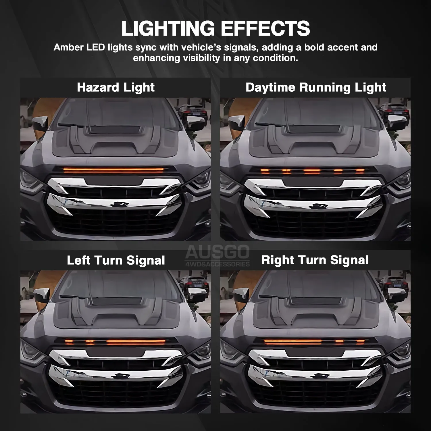 Bonnet Protector with LED Light for ISUZU D-MAX DMAX 2020-Onwards