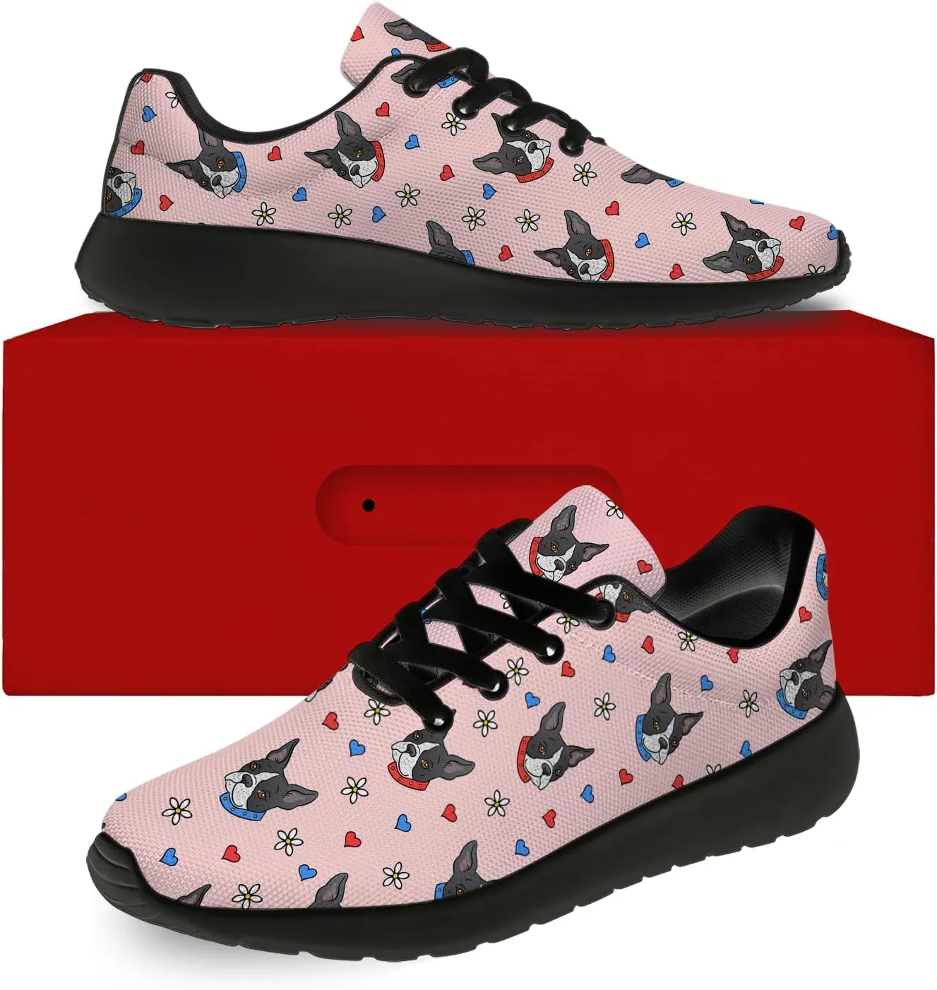 Boston Terrier Print Running Shoes for Women Men Tennis Walking 3D Print Sneakers Gifts for Mom Dad