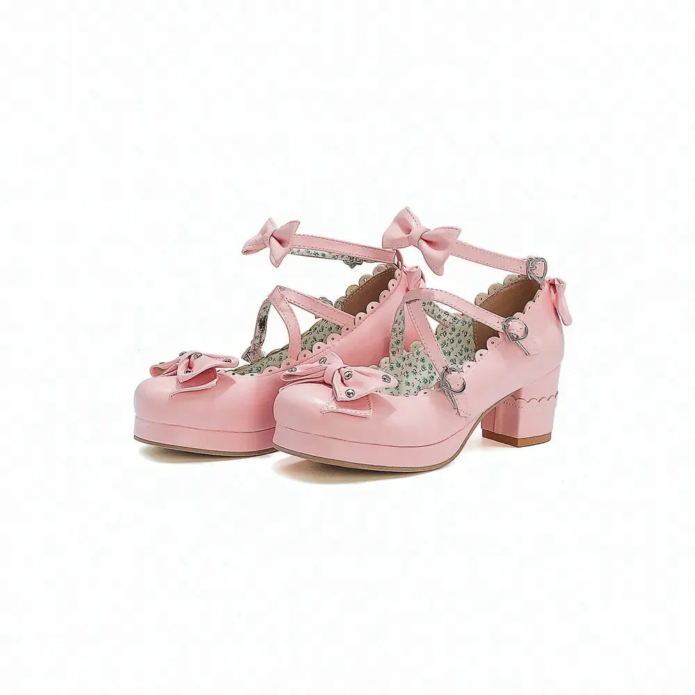 Bows Cross Strap Block Heel Mary Jane Pumps