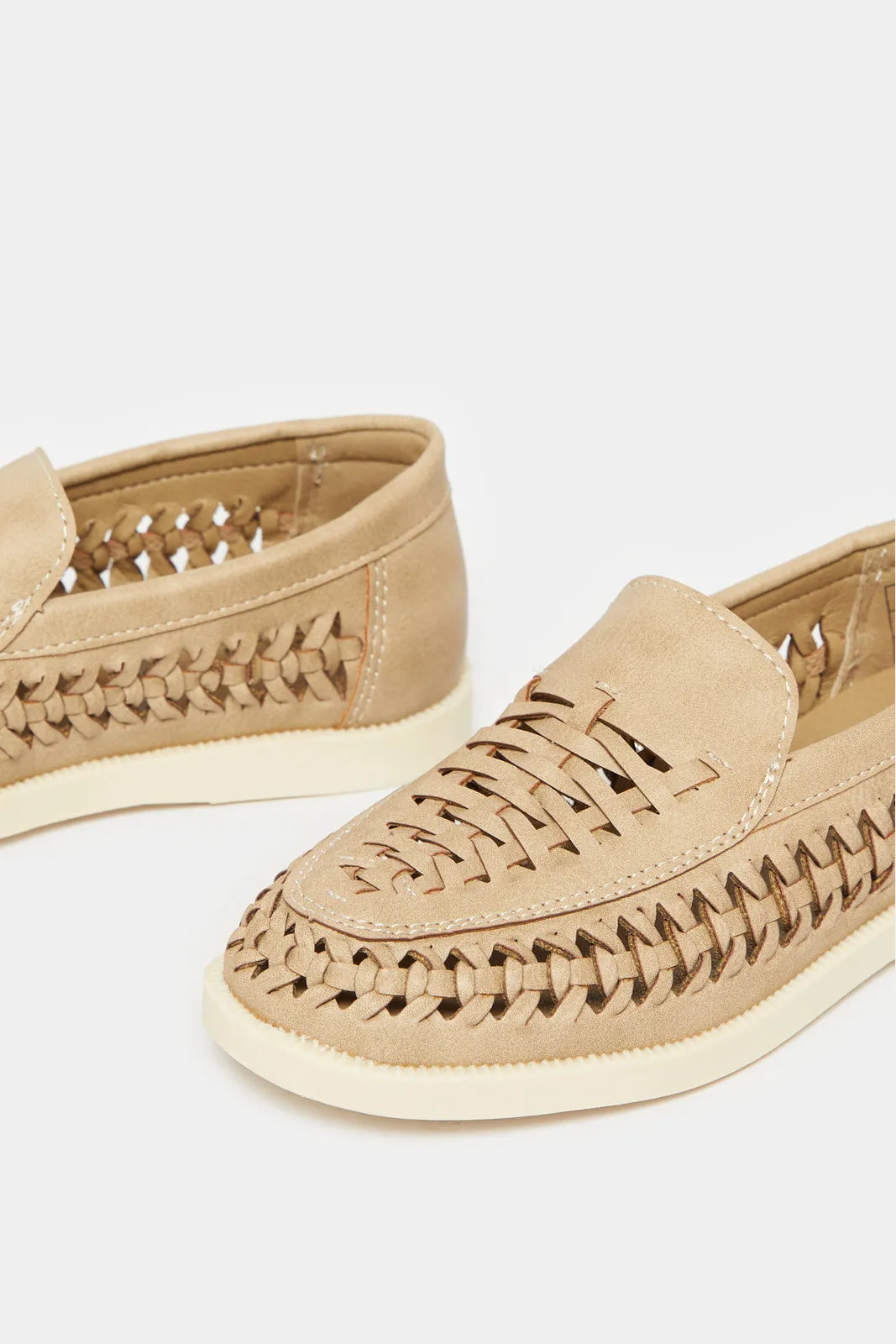 Boys Beige Textured Loafers