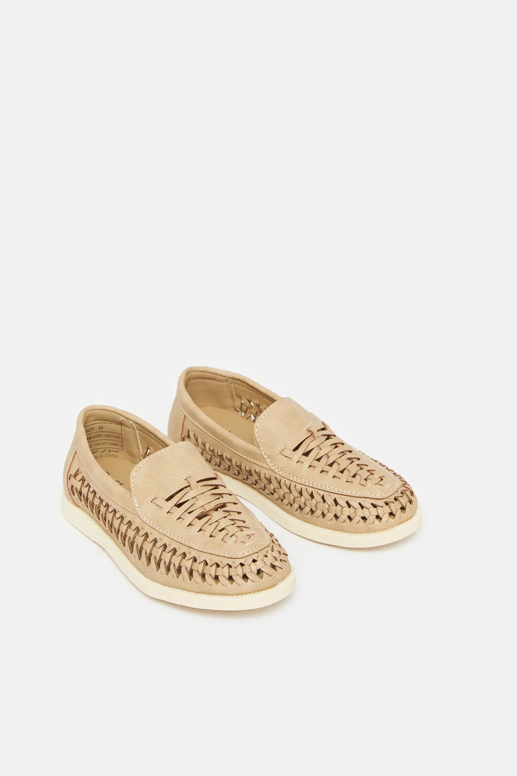 Boys Beige Textured Loafers