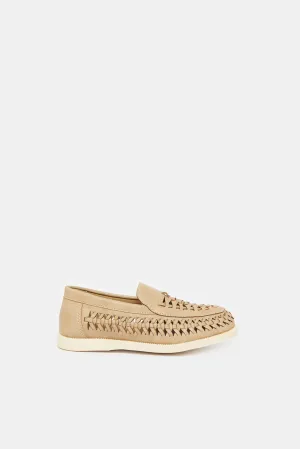 Boys Beige Textured Loafers