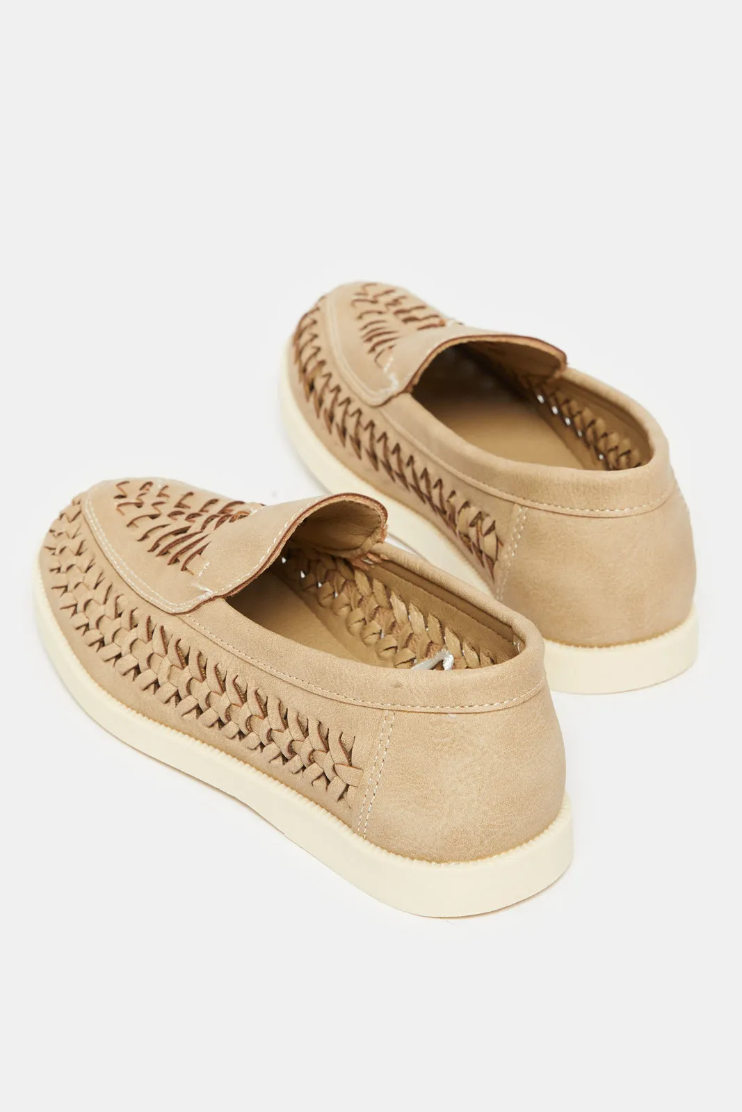 Boys Beige Textured Loafers