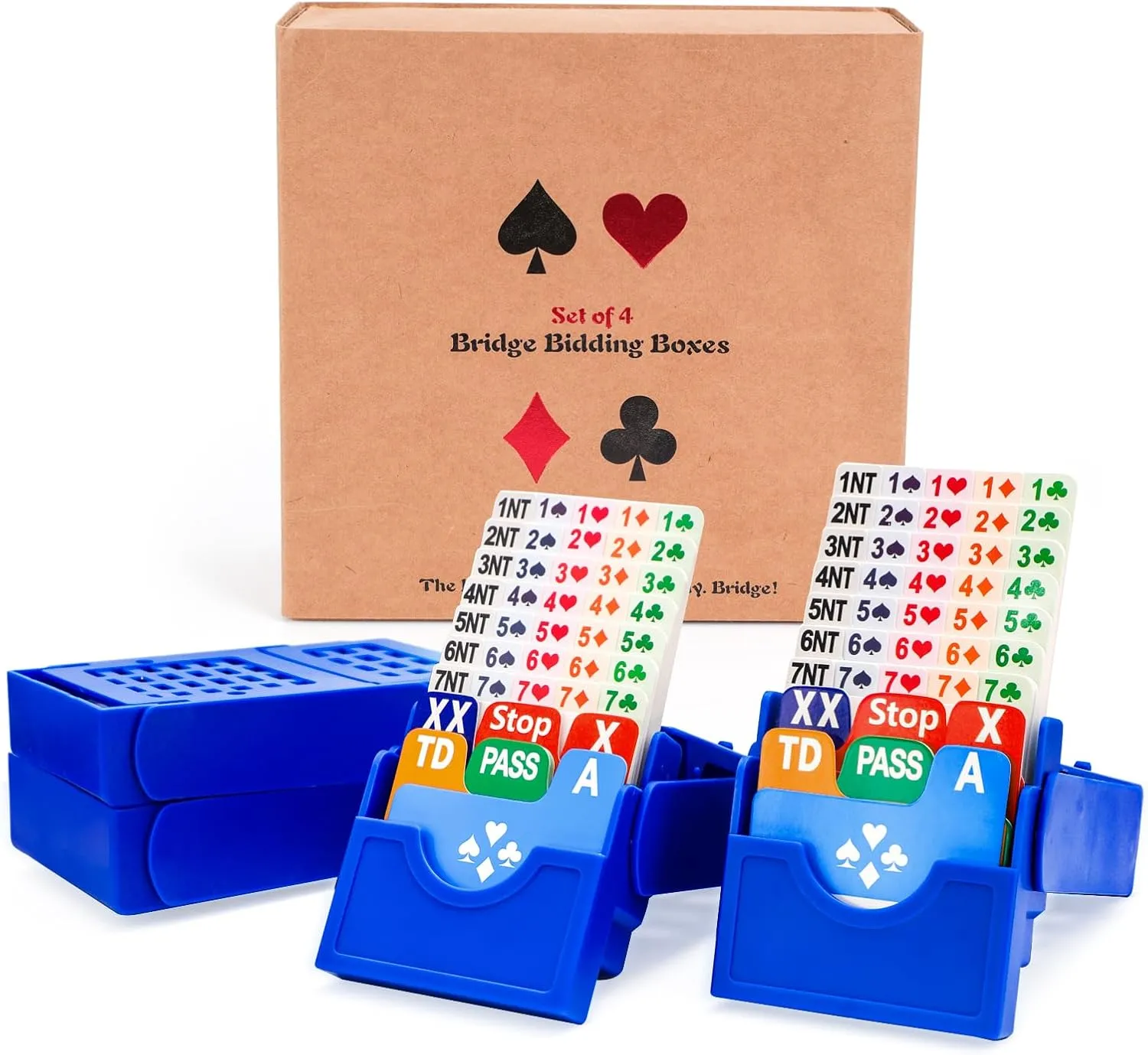 Bridge Bidding Boxes- Set of 4 Premium Bridge Kit Bidding Device in Tournment Texas Holdem, Blue Paper Cards