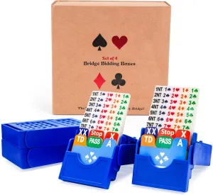 Bridge Bidding Boxes- Set of 4 Premium Bridge Kit Bidding Device in Tournment Texas Holdem, Blue Paper Cards