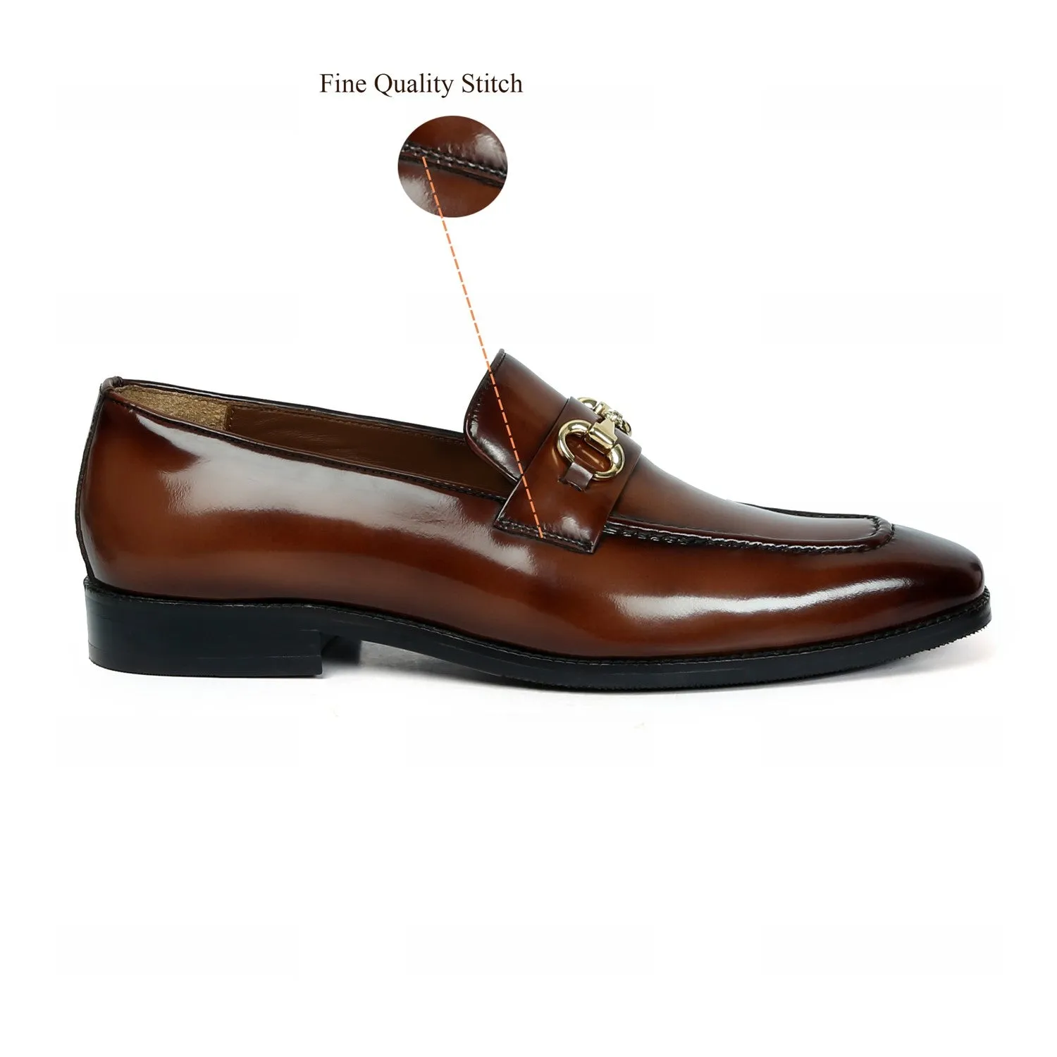 Brown Brush Off Leather Penny Loafers With Horse-bit Buckle