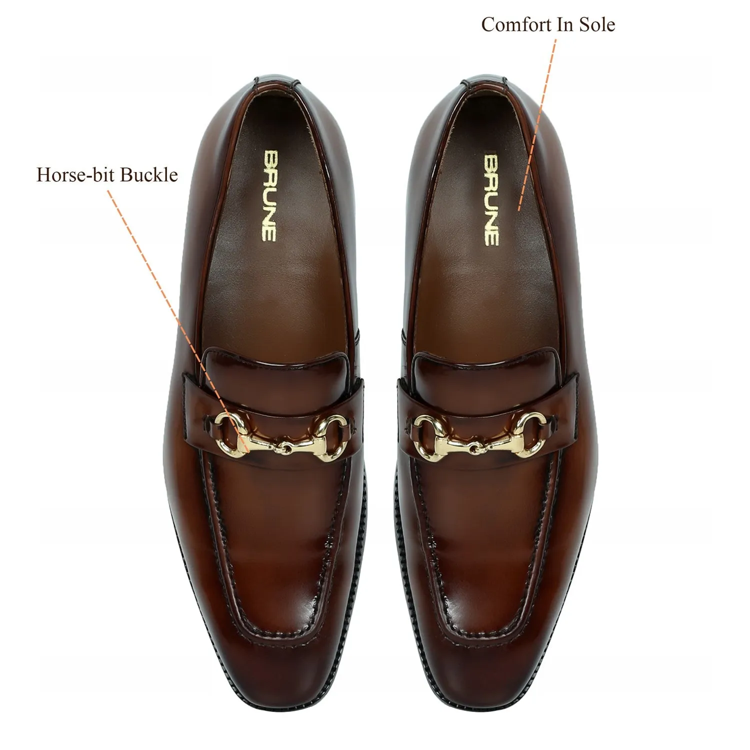 Brown Brush Off Leather Penny Loafers With Horse-bit Buckle