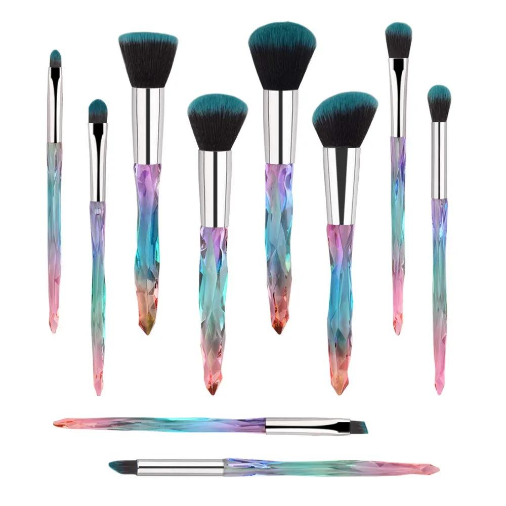 Brush set make up,Makeup Brush Set 10 Piece Essential Make-up Brushes Kit for Powder Liquid Cream Cosmetics Blending Concealer Brushes(Color:Blue)