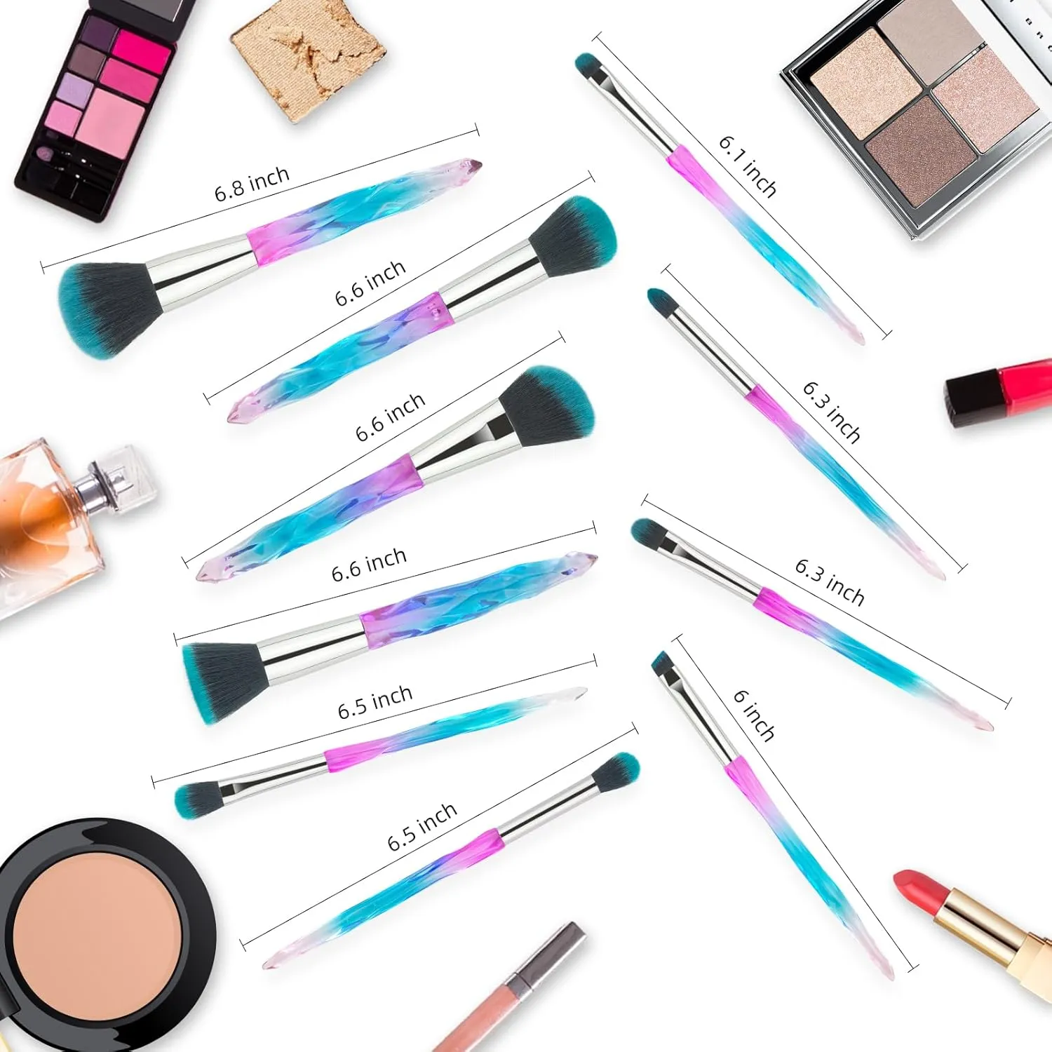 Brush set make up,Makeup Brush Set 10 Piece Essential Make-up Brushes Kit for Powder Liquid Cream Cosmetics Blending Concealer Brushes(Color:Blue)
