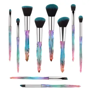 Brush set make up,Makeup Brush Set 10 Piece Essential Make-up Brushes Kit for Powder Liquid Cream Cosmetics Blending Concealer Brushes(Color:Blue)