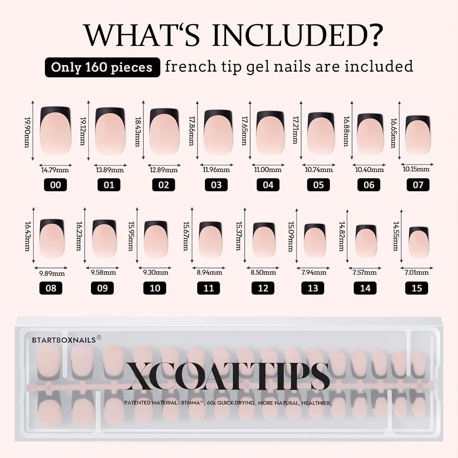 BTArtboxnails Black French Press On Nails - XCOATTIPS French Series Short Square Nails, Soft Gel Nail Tips, French Tips Press On Nails Soak Off Acrylic Fake Nails Glue On Nails