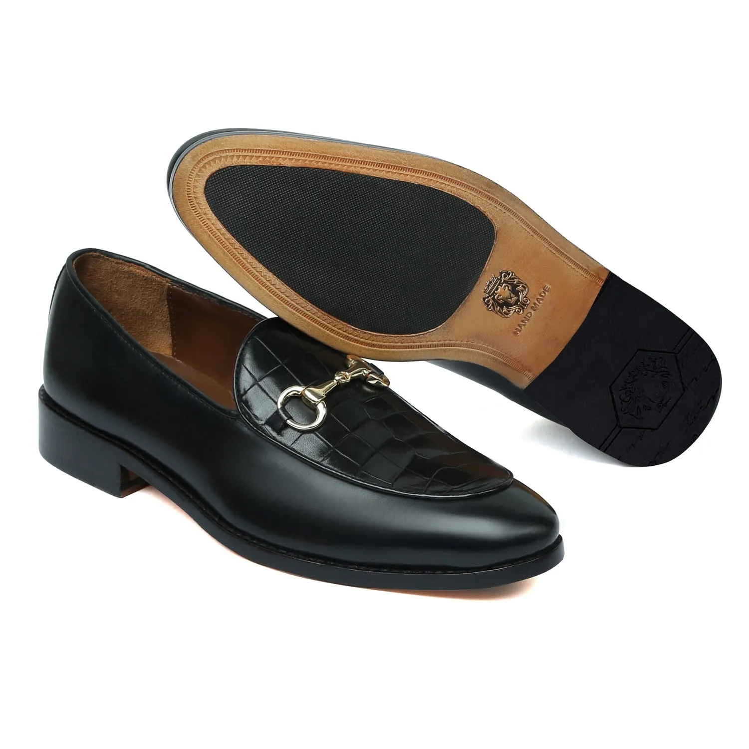 Buckle Detailing Loafers With Black Deep Cut Leather at Vamp