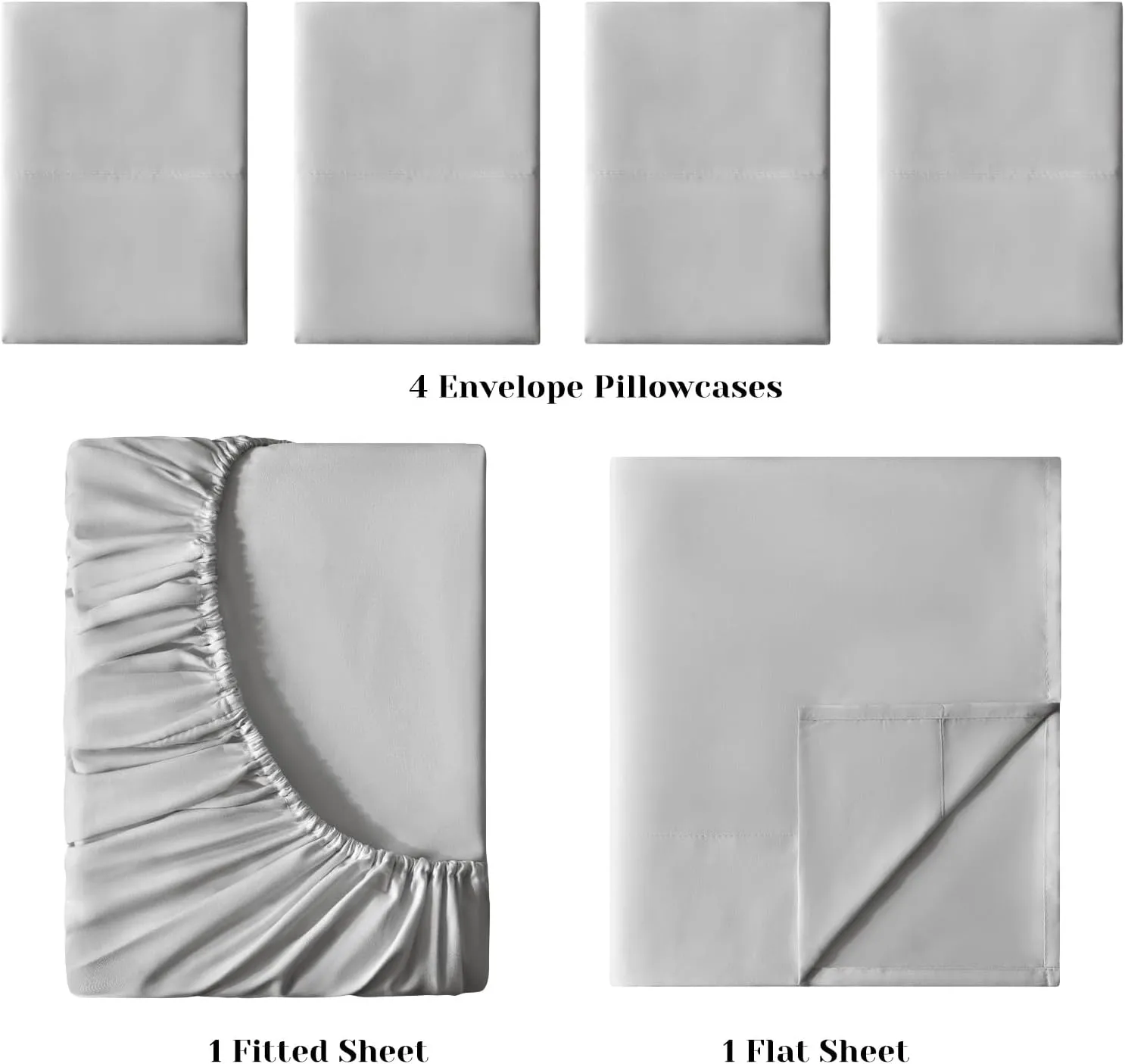 BYSURE Hotel Luxury Bed Sheets Set 6 Piece(King, Light Gray) - Super Soft 1800 Thread Count 100% Microfiber Sheets with Deep Pockets, Wrinkle & Fade Resistant