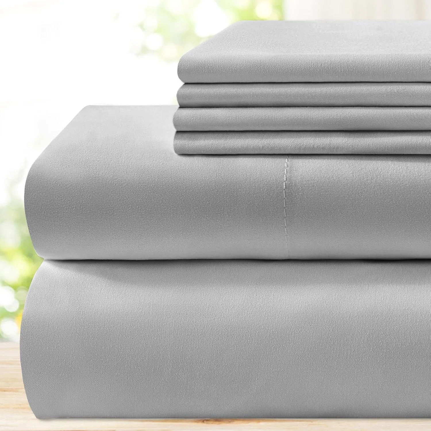BYSURE Hotel Luxury Bed Sheets Set 6 Piece(King, Light Gray) - Super Soft 1800 Thread Count 100% Microfiber Sheets with Deep Pockets, Wrinkle & Fade Resistant