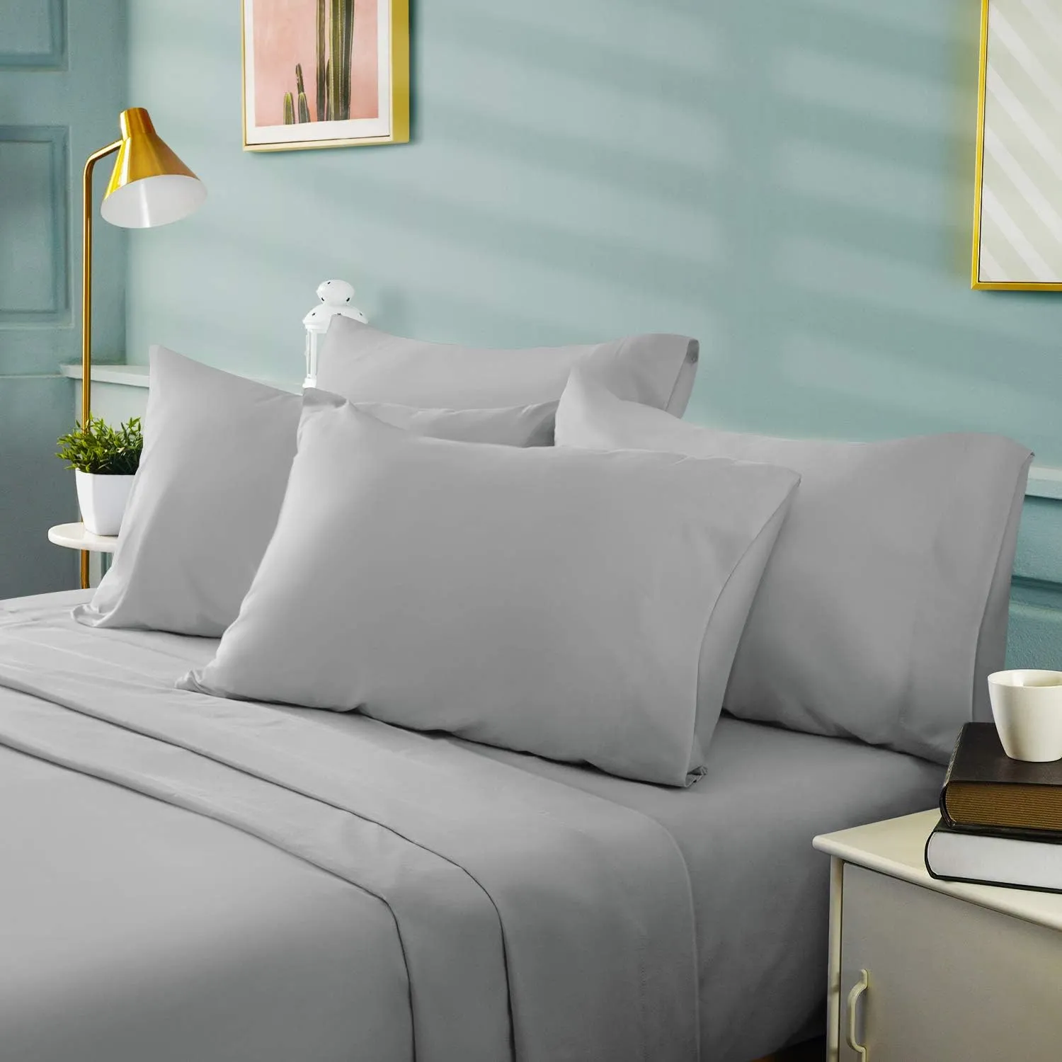 BYSURE Hotel Luxury Bed Sheets Set 6 Piece(King, Light Gray) - Super Soft 1800 Thread Count 100% Microfiber Sheets with Deep Pockets, Wrinkle & Fade Resistant