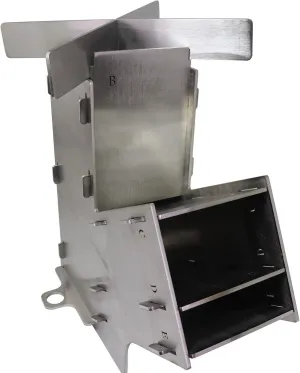 Camping Survivalist Prepper Flat Pack Stainless Steel Rocket Stove, Silver, L