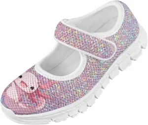 Cartoon Pink Print Girls Sneakers Mary Jane Shoes Dress Shoes for Toddler Lightweight Flat Shoes Anti-Slip School Uniform Shoes for Party,Travel