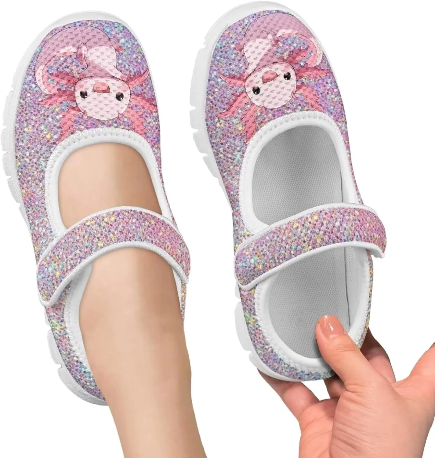 Cartoon Pink Print Girls Sneakers Mary Jane Shoes Dress Shoes for Toddler Lightweight Flat Shoes Anti-Slip School Uniform Shoes for Party,Travel