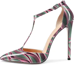 Castamere Womens High Stiletto Heel Close Pointed Toe Pumps T-Strap Ankle Strap Sandals Clear Dress Wedding Shoes