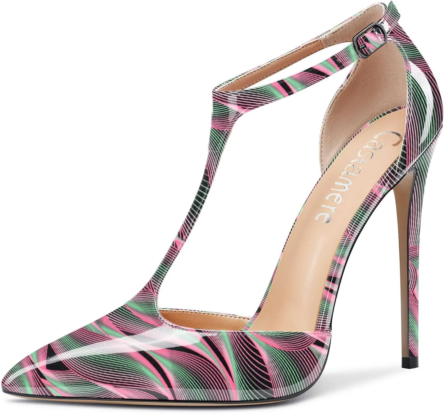 Castamere Womens High Stiletto Heel Close Pointed Toe Pumps T-Strap Ankle Strap Sandals Clear Dress Wedding Shoes