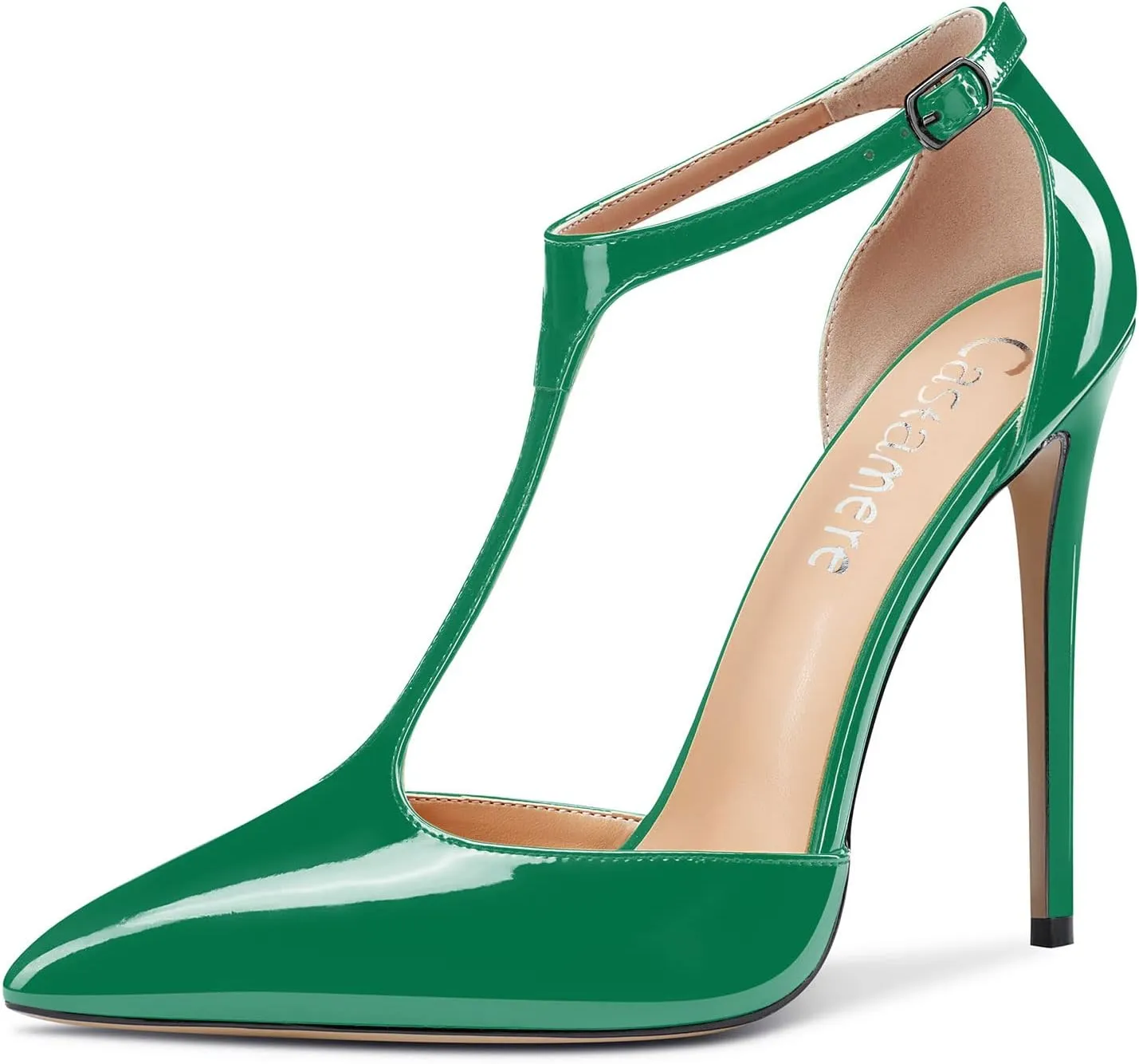 Castamere Womens High Stiletto Heel Close Pointed Toe Pumps T-Strap Ankle Strap Sandals Clear Dress Wedding Shoes