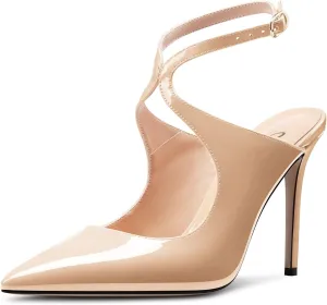 Castamere Womens Stiletto High Heel Pointed Toe Cross-Strap Ankle Strap Slingback Pumps Prom Sexy 3.9 Inches Heels
