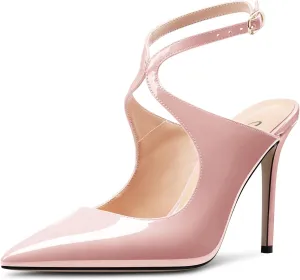 Castamere Womens Stiletto High Heel Pointed Toe Cross-Strap Ankle Strap Slingback Pumps Prom Sexy 3.9 Inches Heels