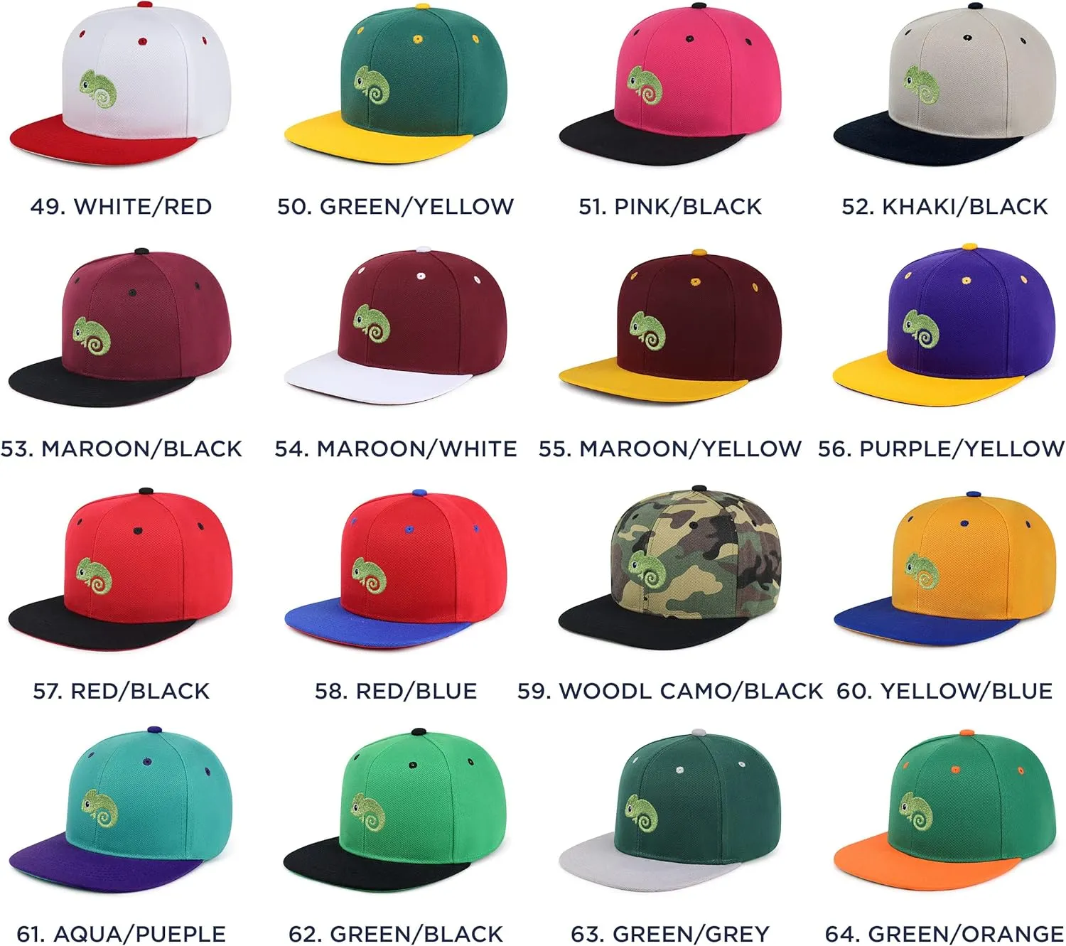 Chameleon Hip-Hop Snapback Hat Embroidered Baseball Cap Amazon Jungle