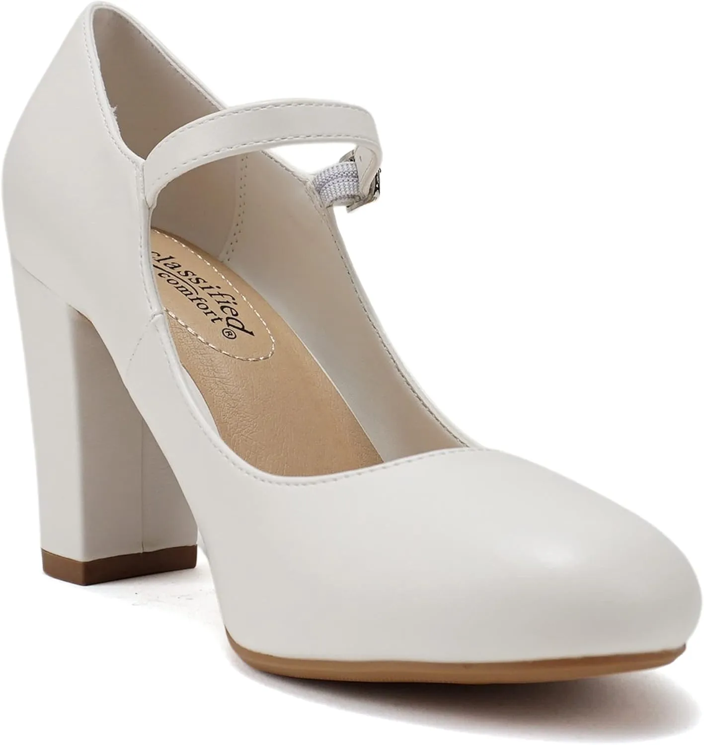 City Classified Comfort Women's Closed Toe Ankle Strap Block Heel