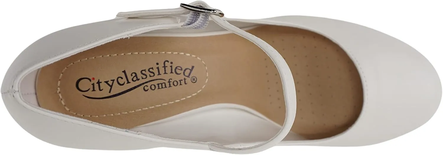City Classified Comfort Women's Closed Toe Ankle Strap Block Heel