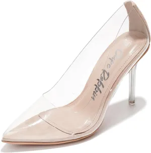Clear Pointed Toe Heels for Women- Pointy Heels for Women with Transparent Upper, 3.75 inch Lucite Heel & Genuine Leather Insole- Classy Clear Pumps (Glass Doll.A)