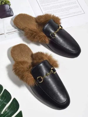 CM-SHS013708 Women Trendy Seoul Style Horsebit Decor Wide Fit Loafer Mules