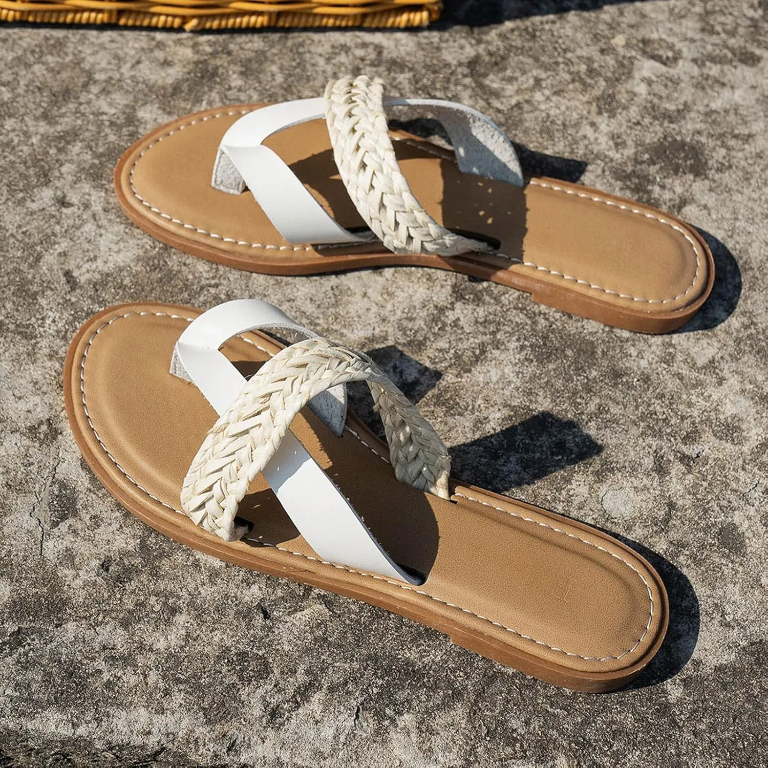 Comfortable Slide Sandals Women Summer Weave Slip On Casual Open Toe Flat Soft Bottom Breathable Slippers Shoes Sandals