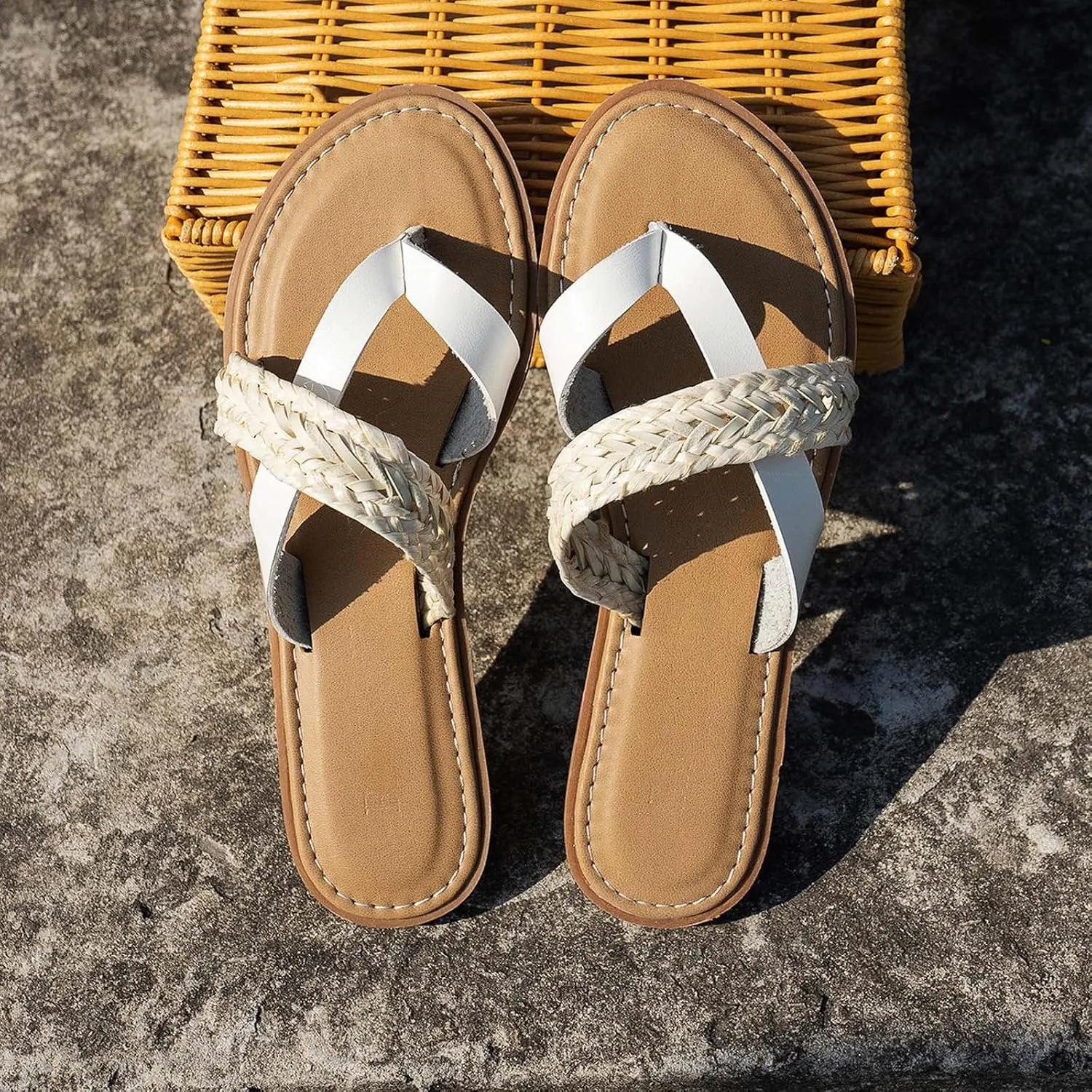 Comfortable Slide Sandals Women Summer Weave Slip On Casual Open Toe Flat Soft Bottom Breathable Slippers Shoes Sandals