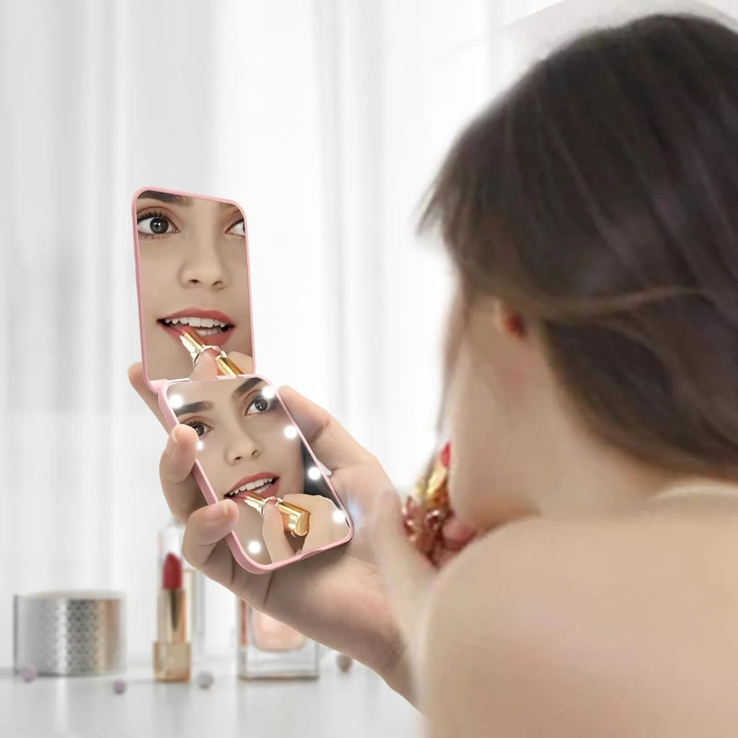 Compact Mirror, 1x/3x Magnifying LED Pocket Mirror, Small Lighted Travel Makeup Mirror for Purse, Handbag, Folding, Handheld, 2-Sided Mini Mirror with Lights for Women