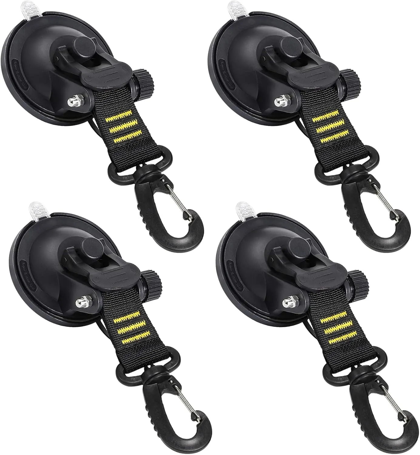 CONBOLA Suction Cups Hooks 4 Pieces Outdoor Car Camping Essentials Heavy Duty Upgraded Tie Down Suction Cup,Camper Accessories Strong Power for RV Boat Window Glass Camping Trap.(4 pcs,Yellow)