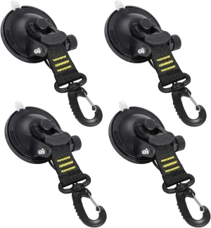 CONBOLA Suction Cups Hooks 4 Pieces Outdoor Car Camping Essentials Heavy Duty Upgraded Tie Down Suction Cup,Camper Accessories Strong Power for RV Boat Window Glass Camping Trap.(4 pcs,Yellow)