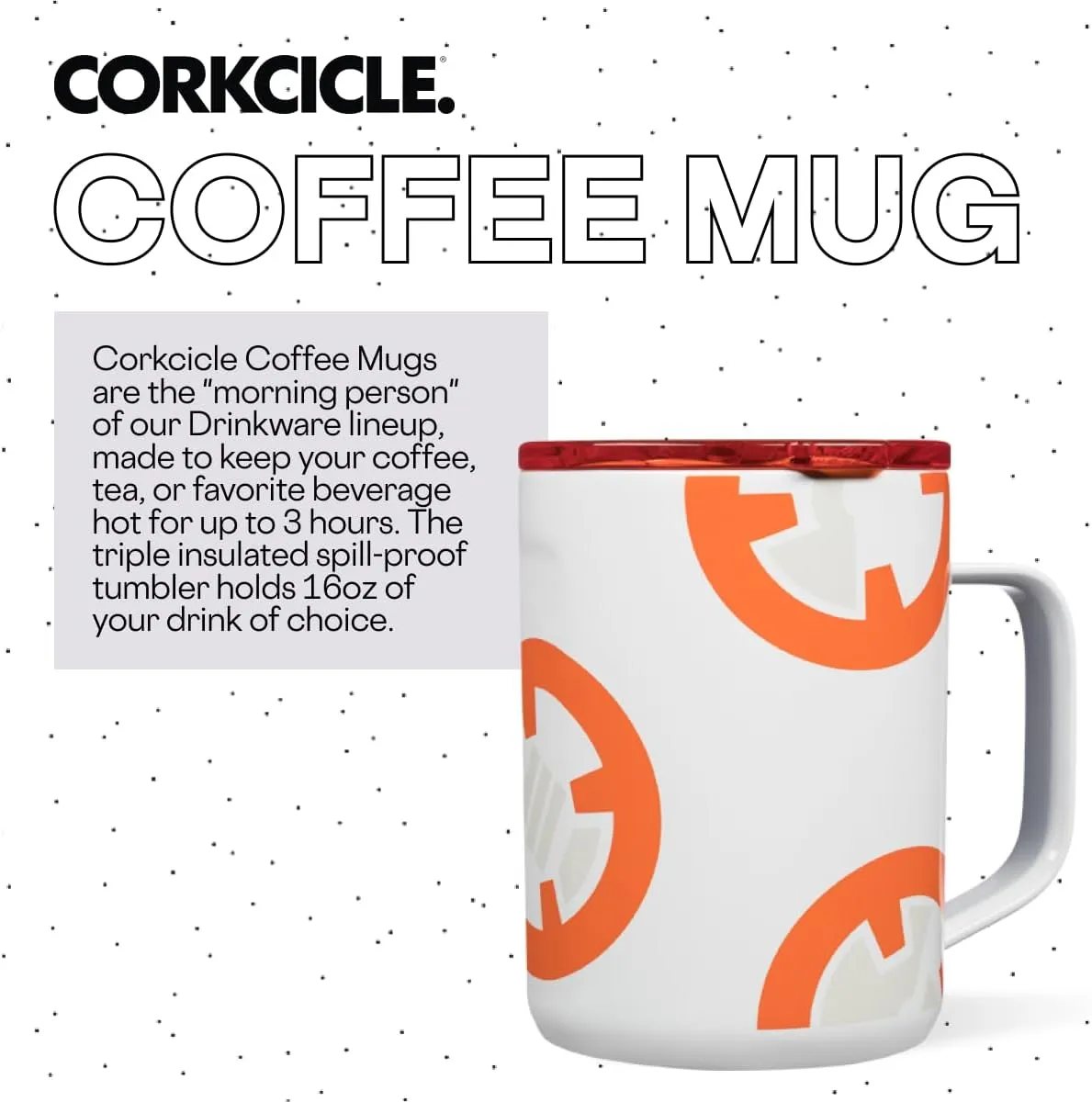 Corkcicle Coffee Mug - Triple-Insulated Stainless Steel Cup with Handle, 16 oz, Star Wars - BB-8