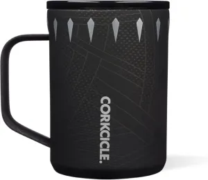 Corkcicle Marvel Black Panther 16 oz Coffee Mug - Triple Insulated Stainless Steel Cup with Clear Lid and Silicone Bottom